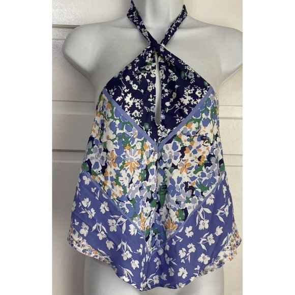 Sienna Sky Tops - Sienna Sky Women's Halter Top Shirt Blouse  Boho Blue Floral Scarf Top size XS